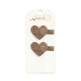 Bronze Glitter Heart Clip Set