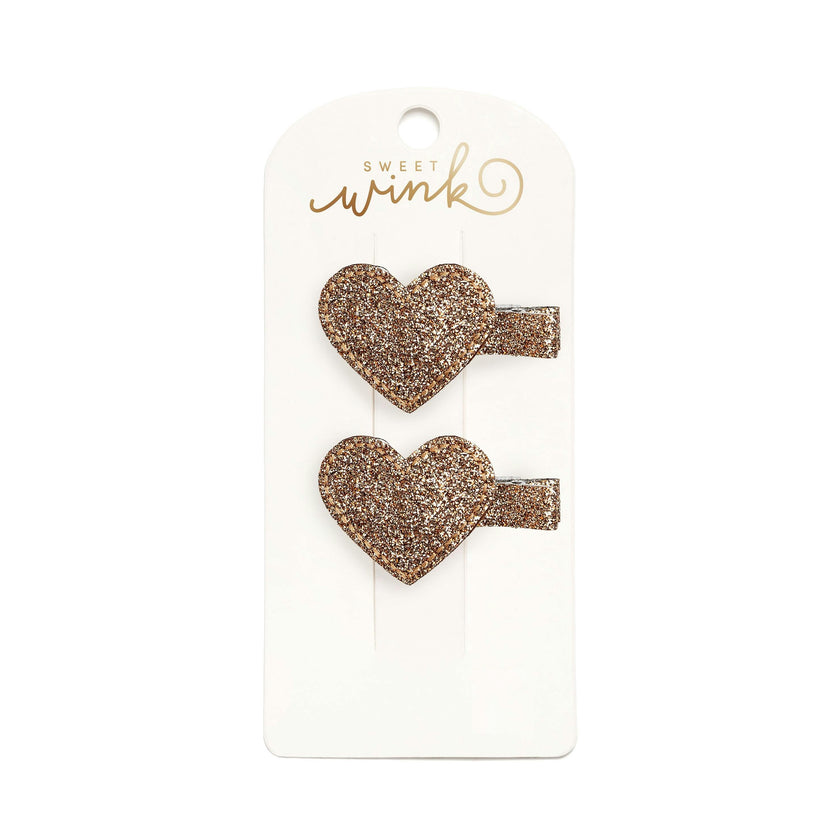 Bronze Glitter Heart Clip Set