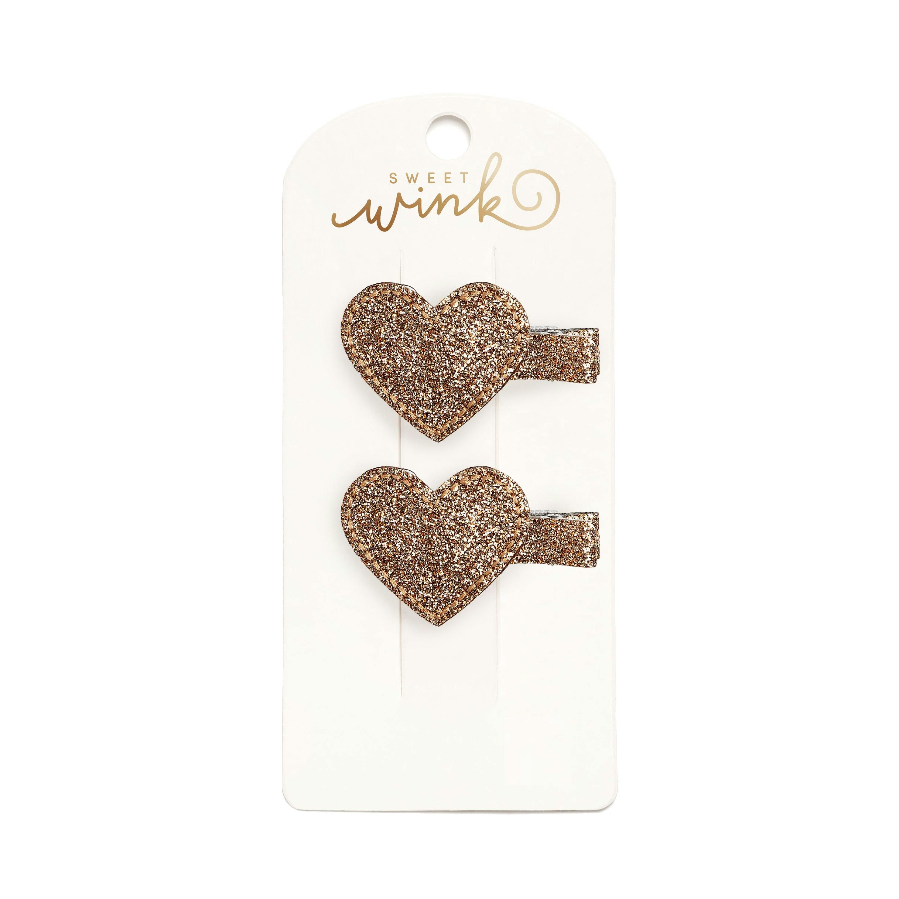 Bronze Glitter Heart Clip Set