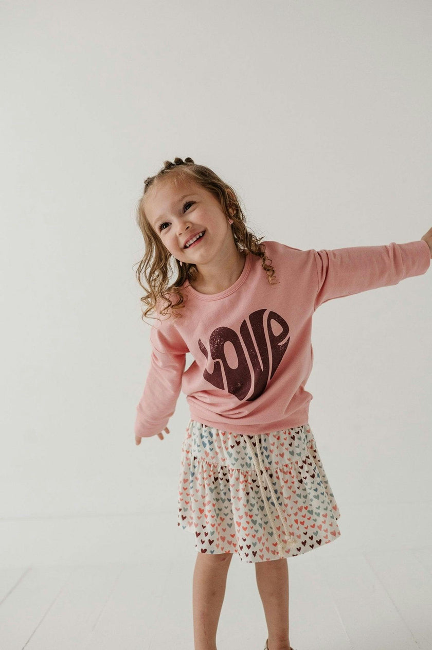Girls Drop-Shoulder Pullover in Love in Rose Brown