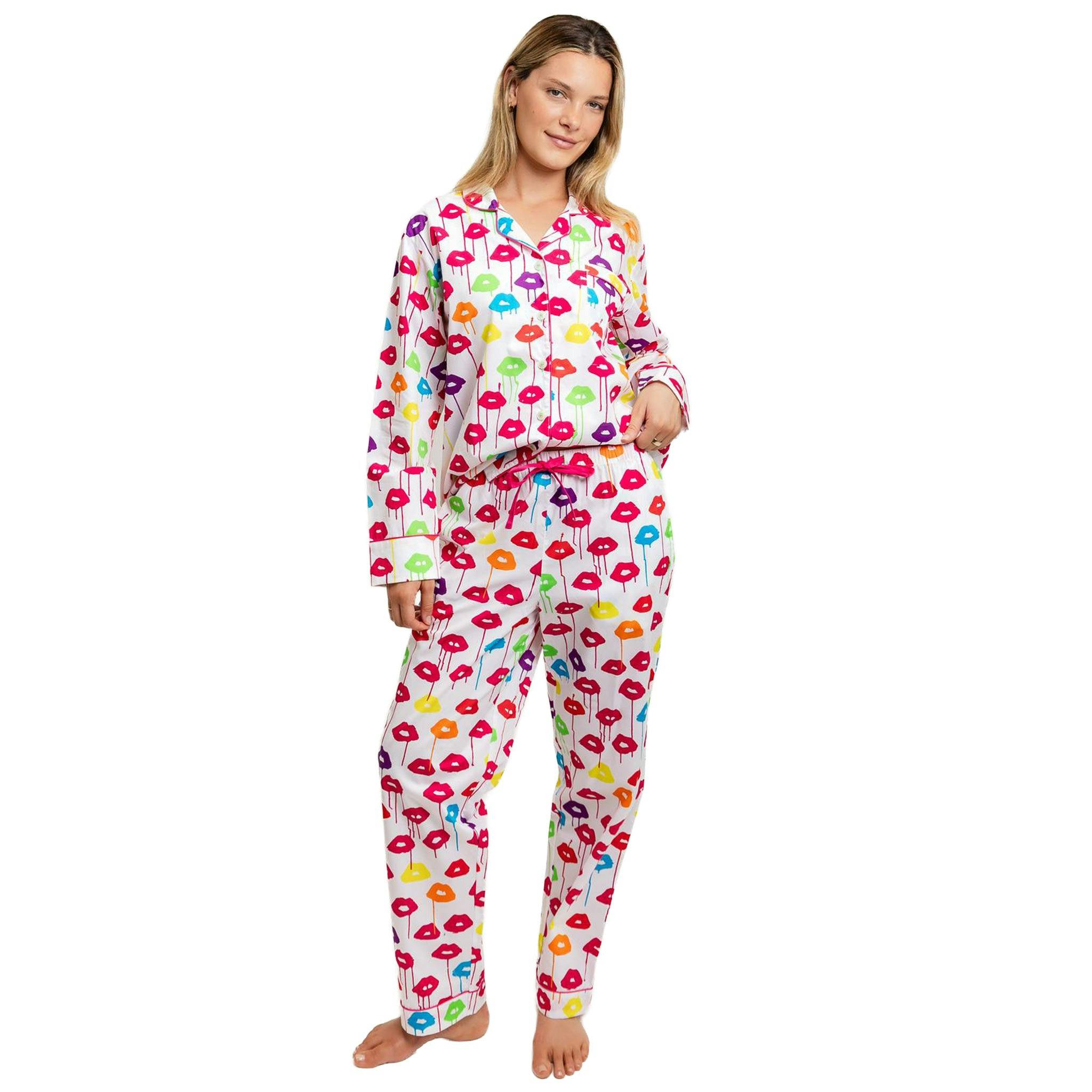 Women's Drawbertson Drippy Lips Long PJ Set - Organic Cotton Poplin