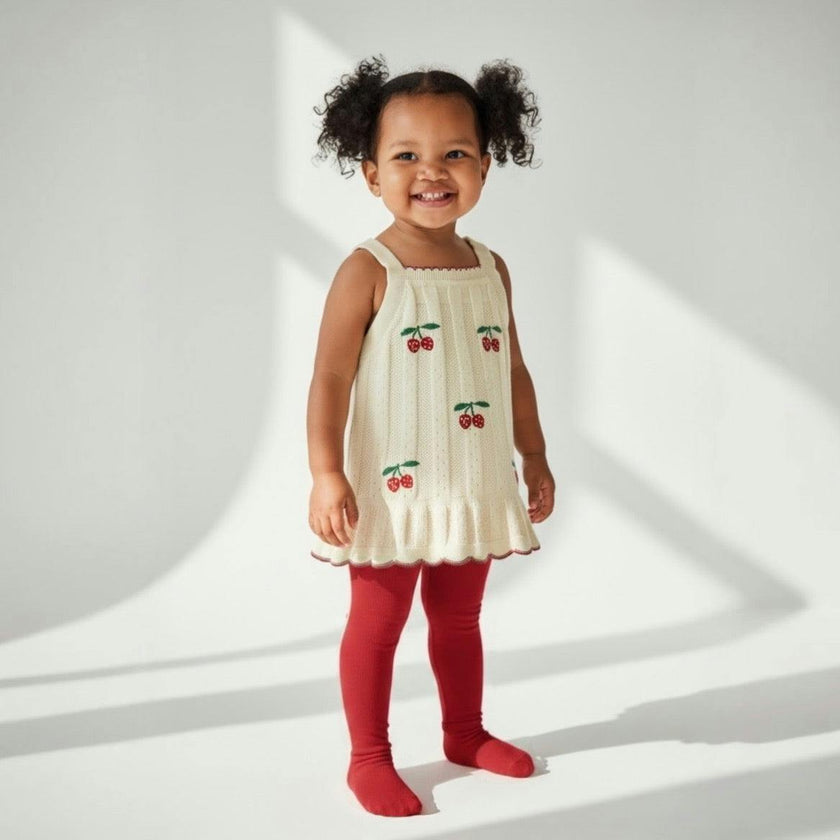 Scalloped Cherry Knit Cotton Dress