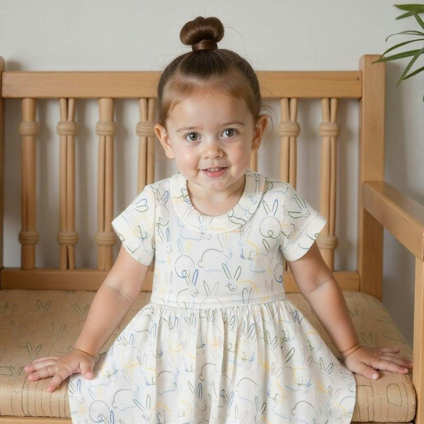 short sleeve twirl dress | bunnies