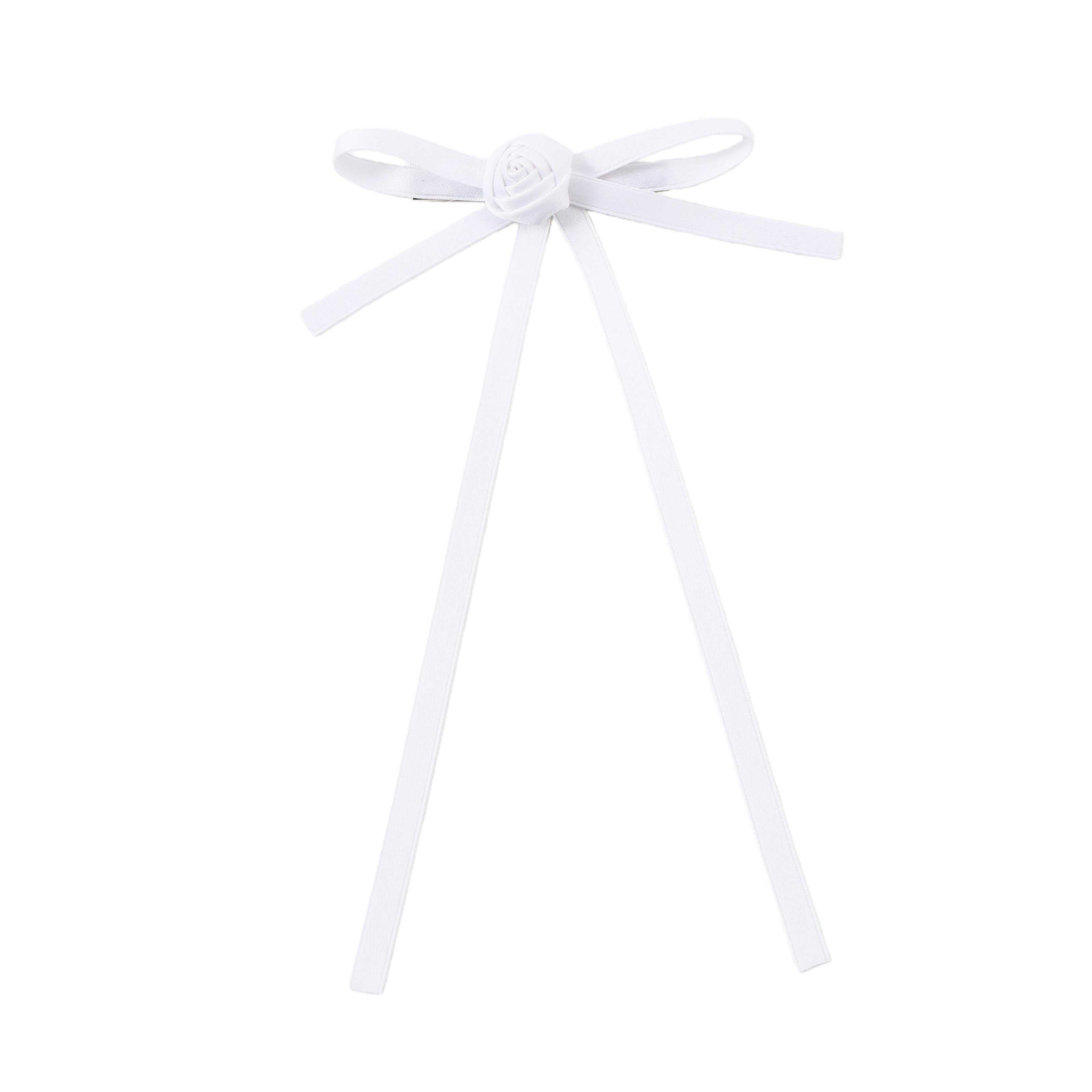 Halo Luxe Darla Rose Satin Bow Hair Clip - White