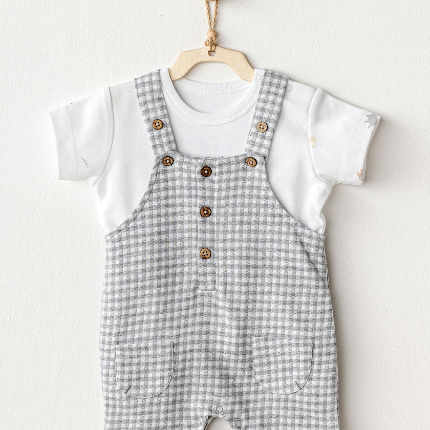 Grey Little King Gingham Jumpsuit Set