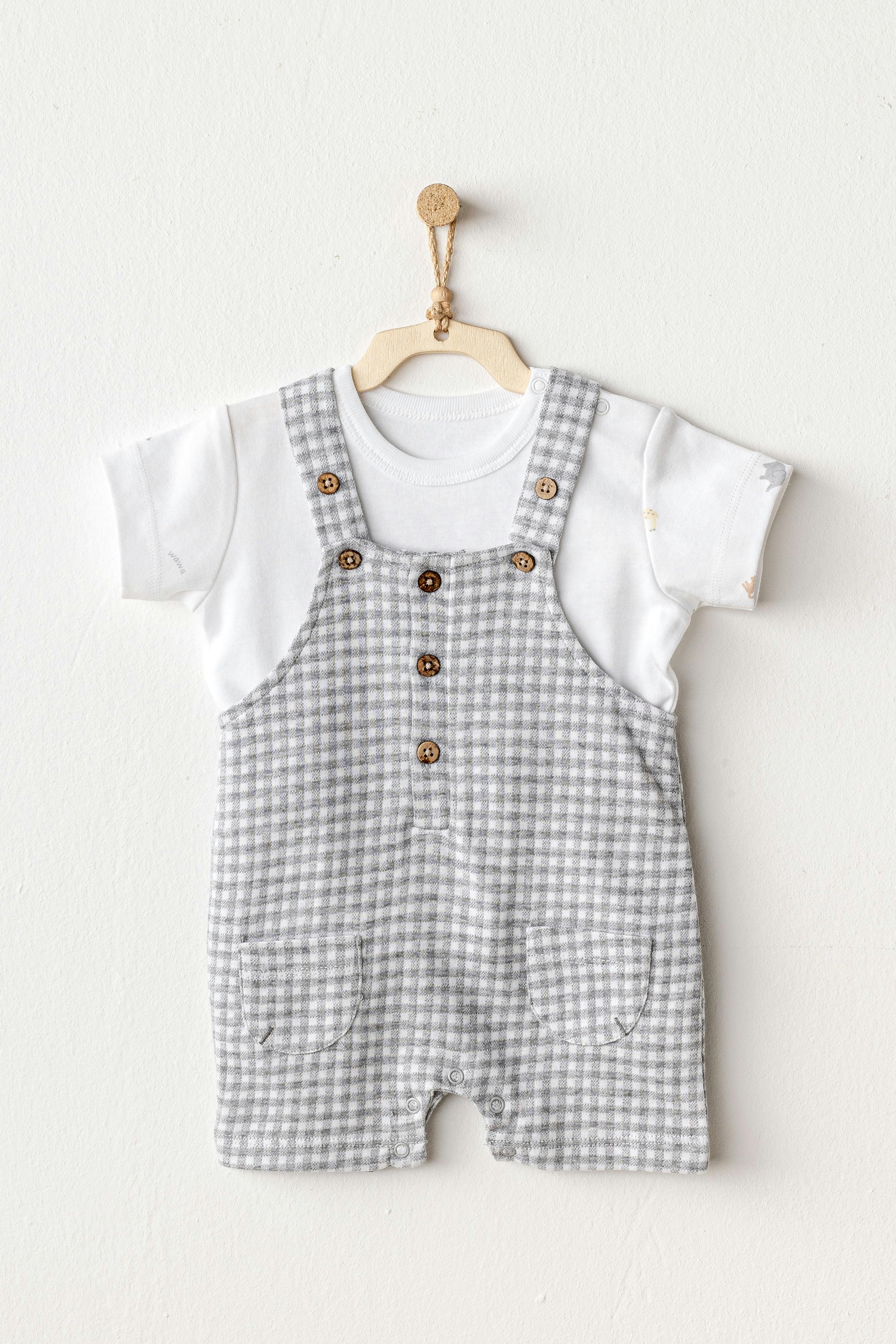 Grey Little King Gingham Jumpsuit Set
