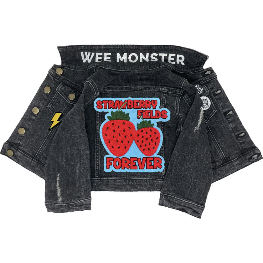 Strawberry Fields Black Denim Jacket - Unisex for Boys and Girls