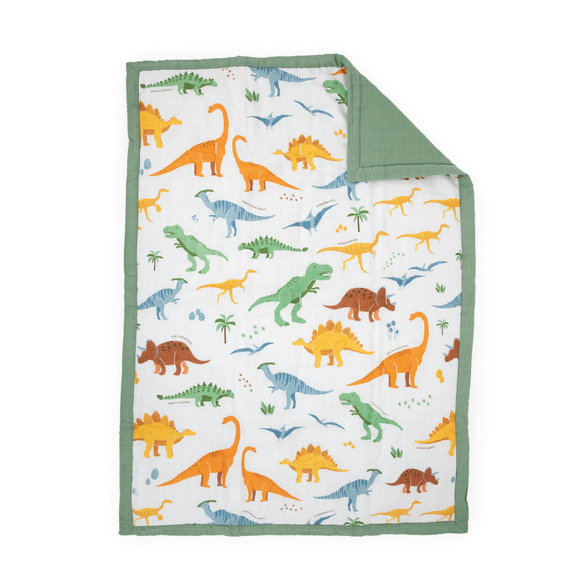 Cotton Muslin Toddler Bedding 3 Piece Set - Dino Names
