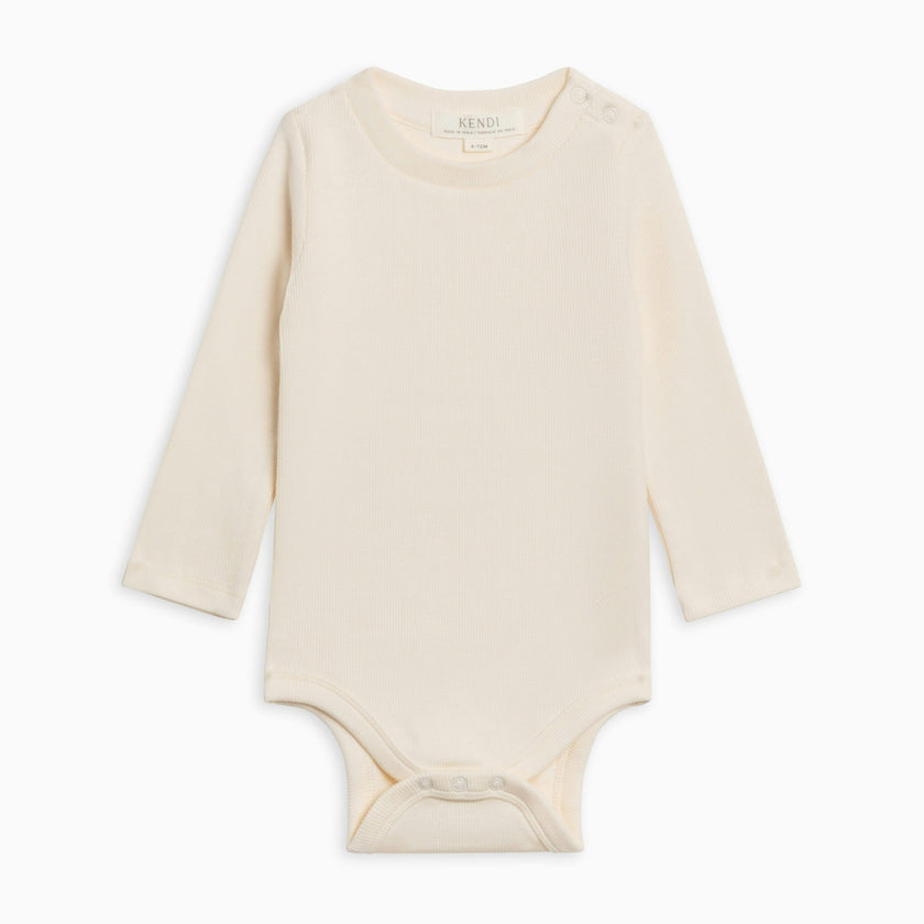 KENDI Sammy Ribbed Snap Shoulder Long Sleeve Bodysuit Olive Stripe