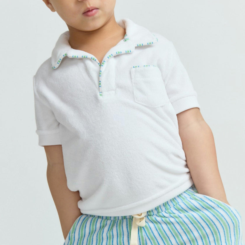 unisex shell white french terry polo
