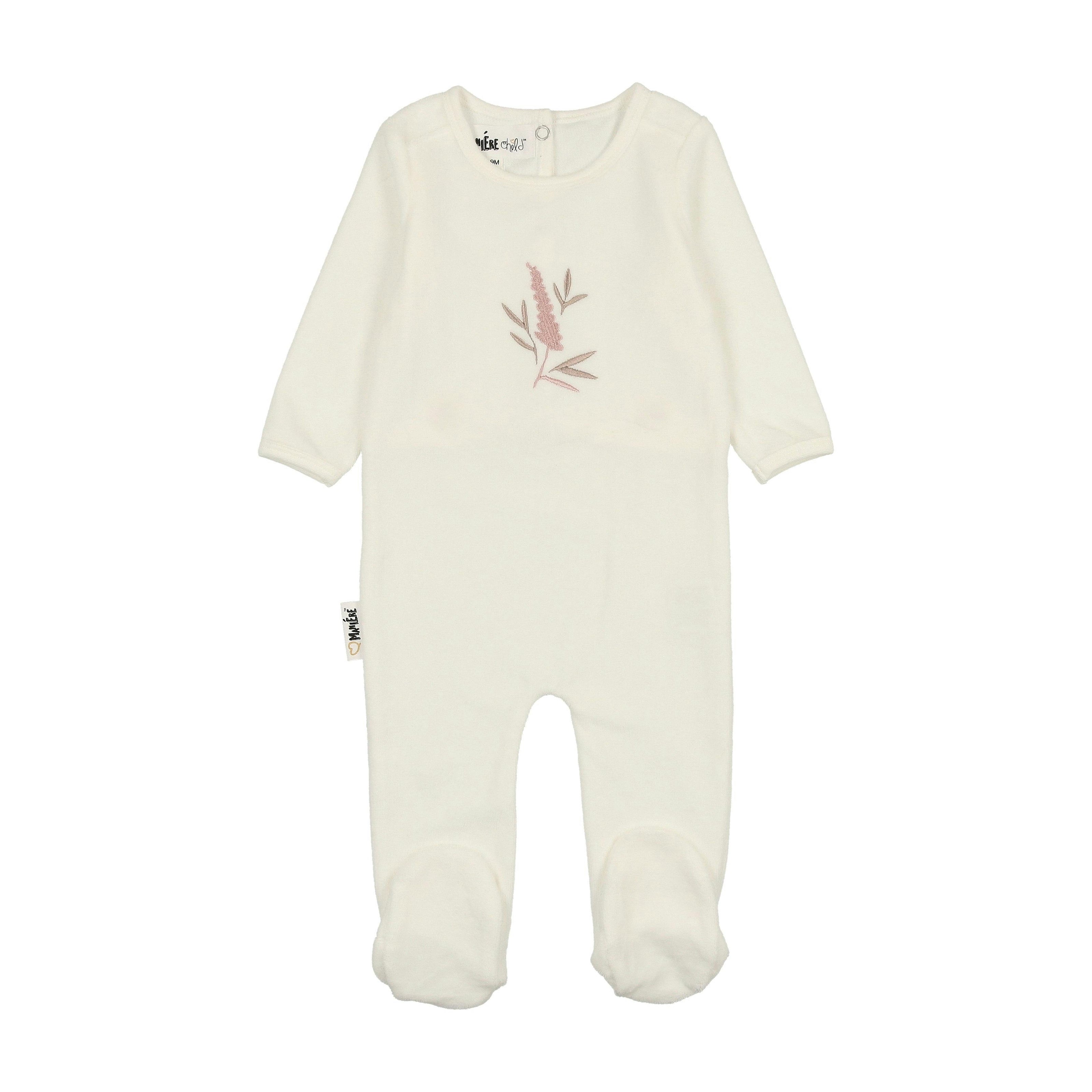 Floral Embroidered Round Neck Long Sleeve Footie