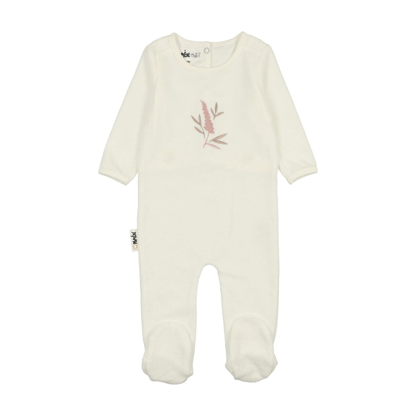 Floral Embroidered Round Neck Long Sleeve Footie