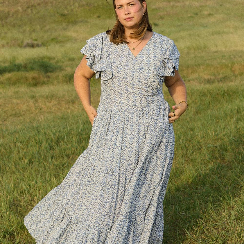 Trixie Dress in Blue Moroccan Tile
