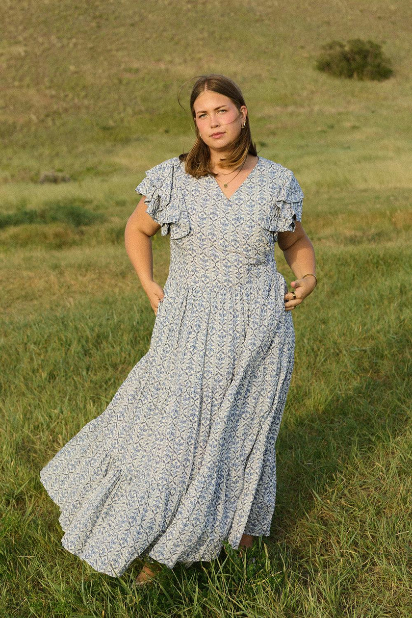 Trixie Dress in Blue Moroccan Tile