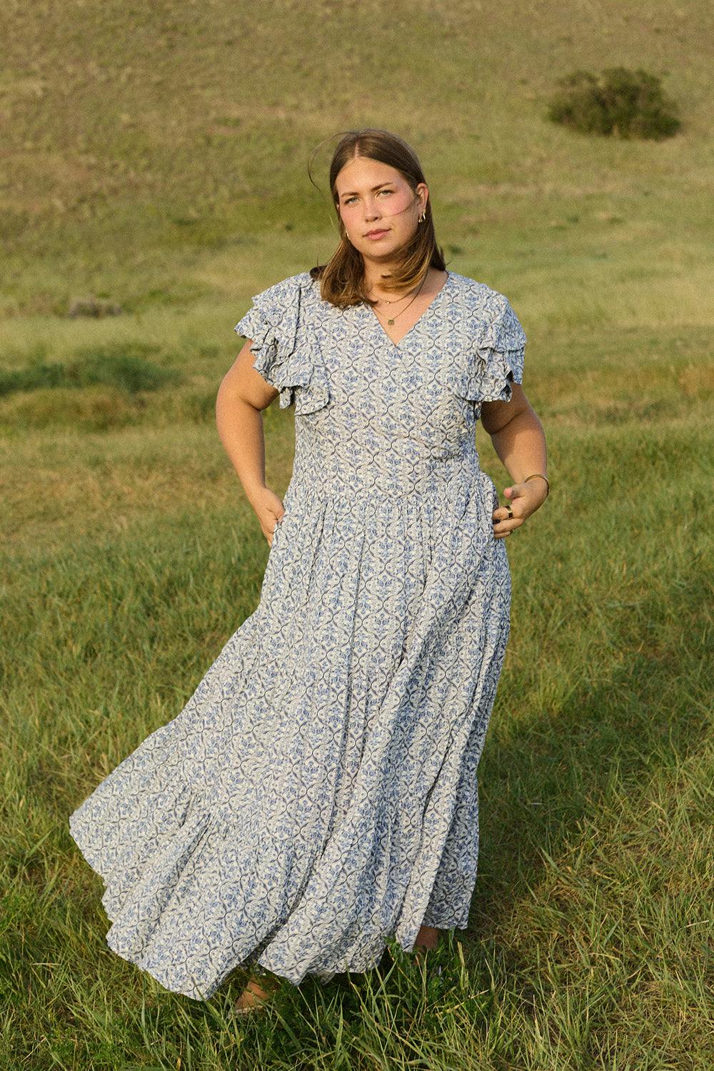 Trixie Dress in Blue Moroccan Tile