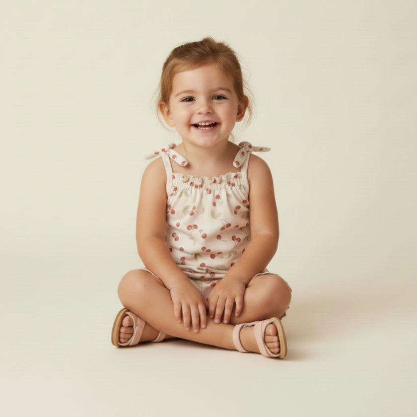 Organic Ruffle Jumpsuit - Cherry