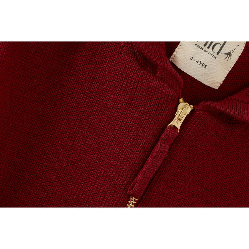 Organic Cotton Knit Cardigan, Red