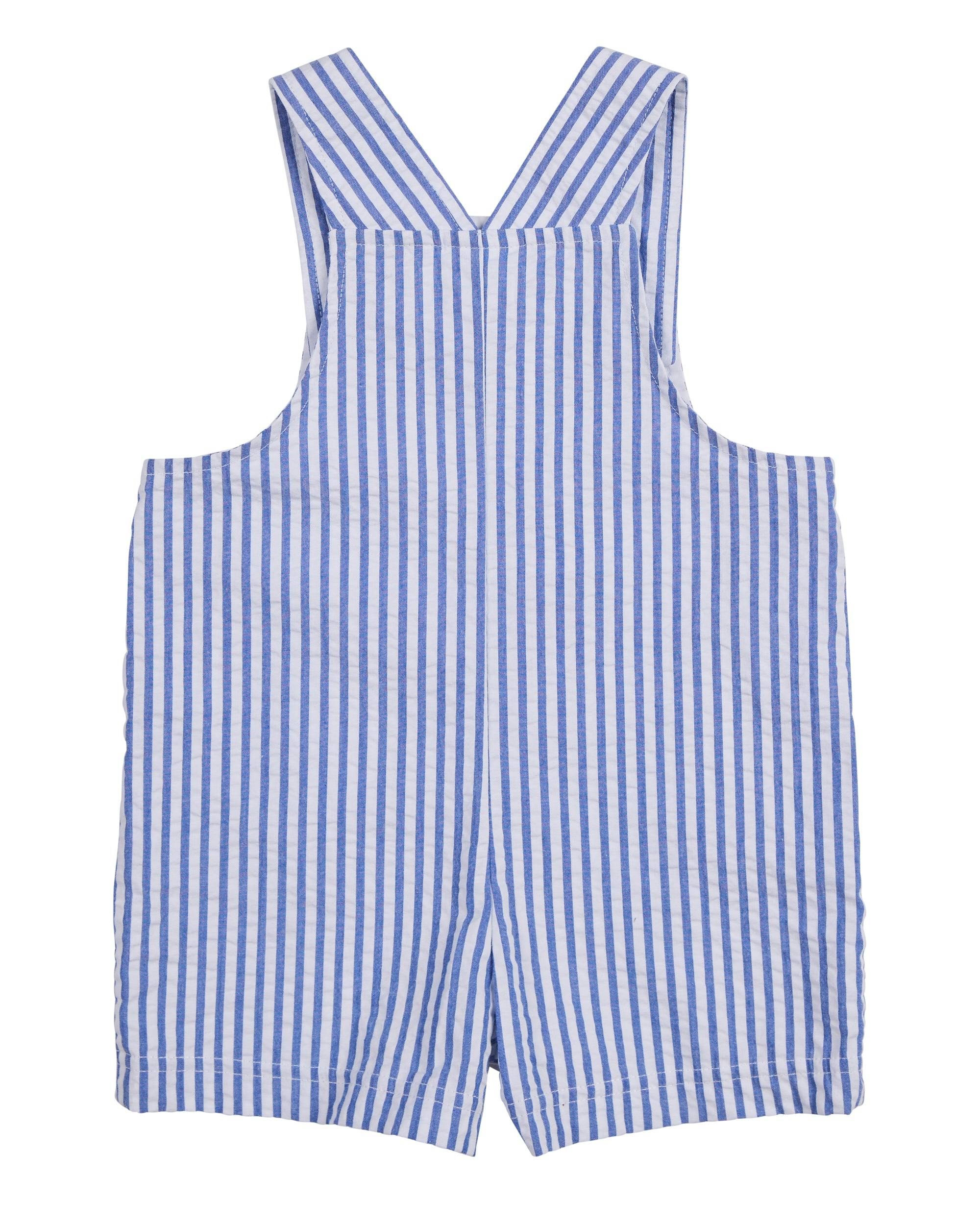 Stripe Seersucker Shortall With Lawn Mower