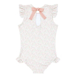 girls antique floral ruffle cap sleeve one piece
