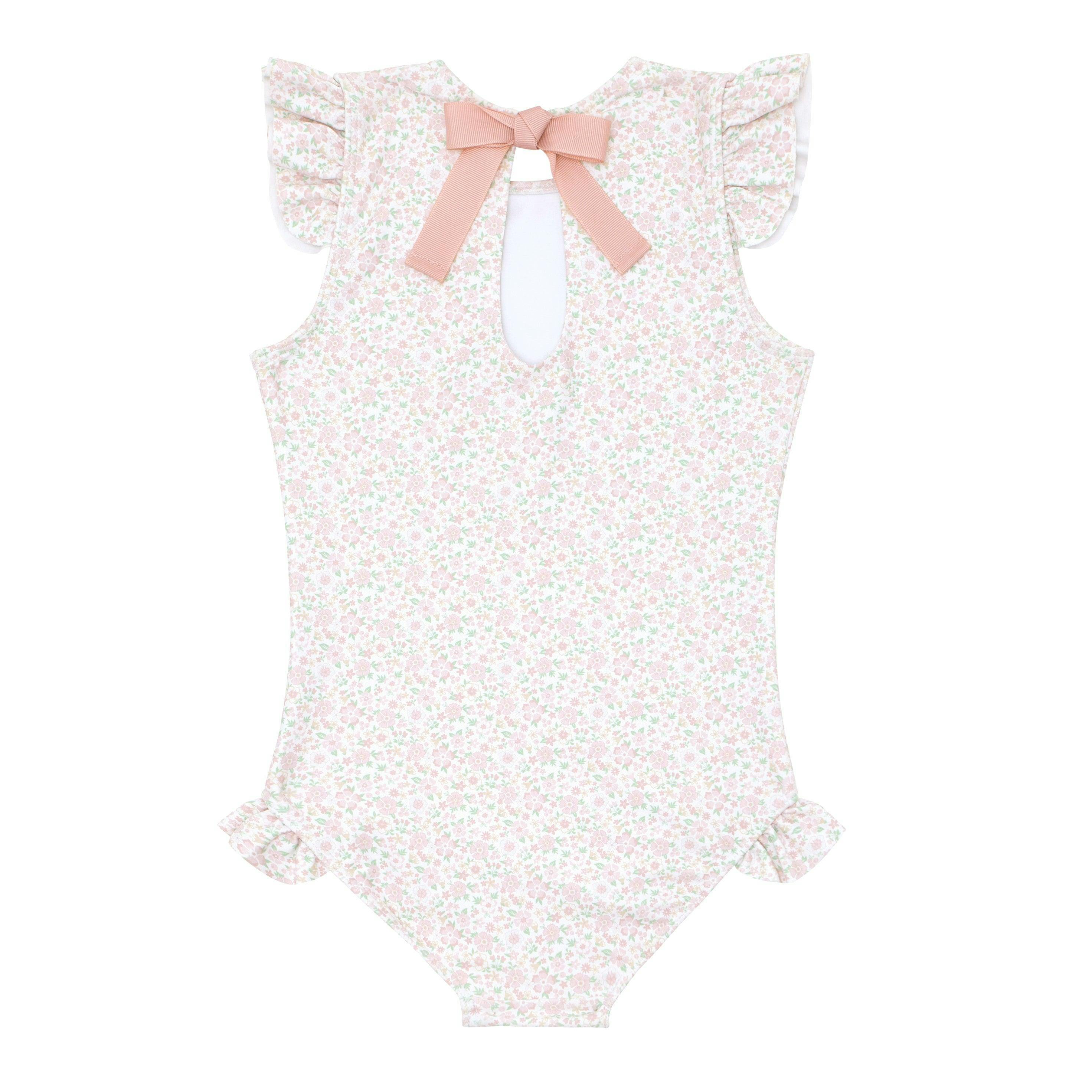 girls antique floral ruffle cap sleeve one piece