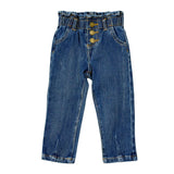 Girls Paperbag Denim Pants in Dark Blue Wash
