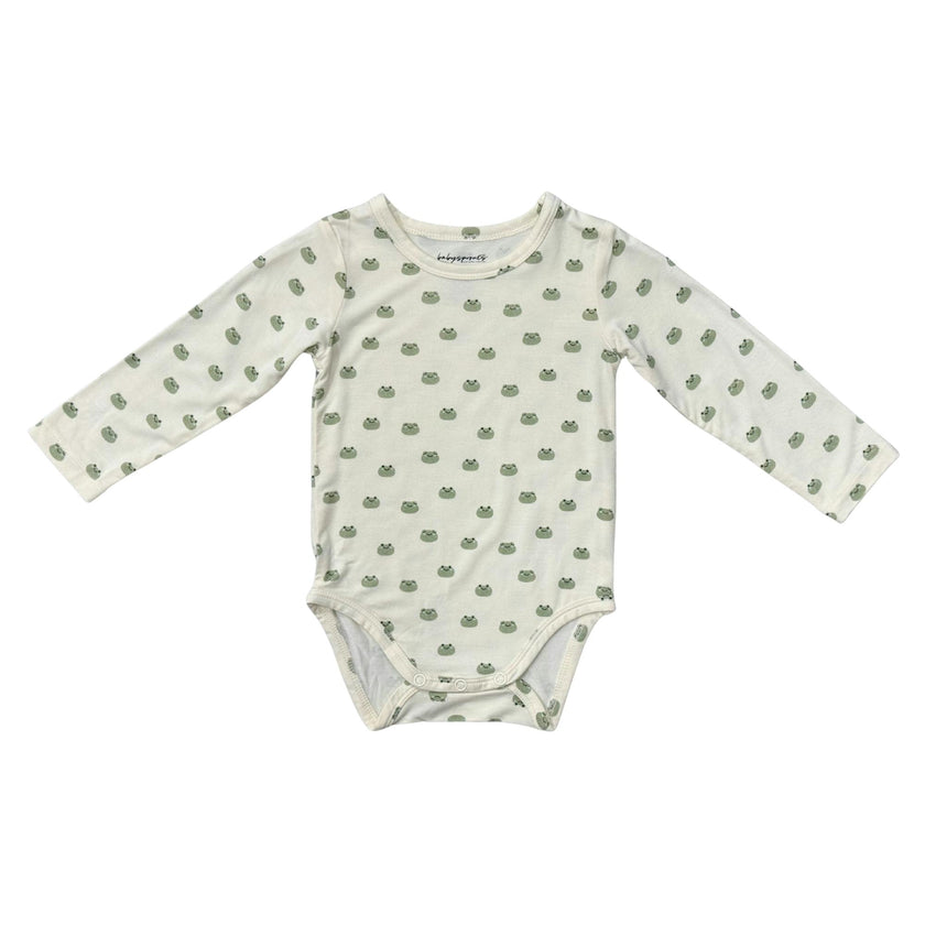 Baby Boy Long Sleeve Bodysuit in Miniature Frogs