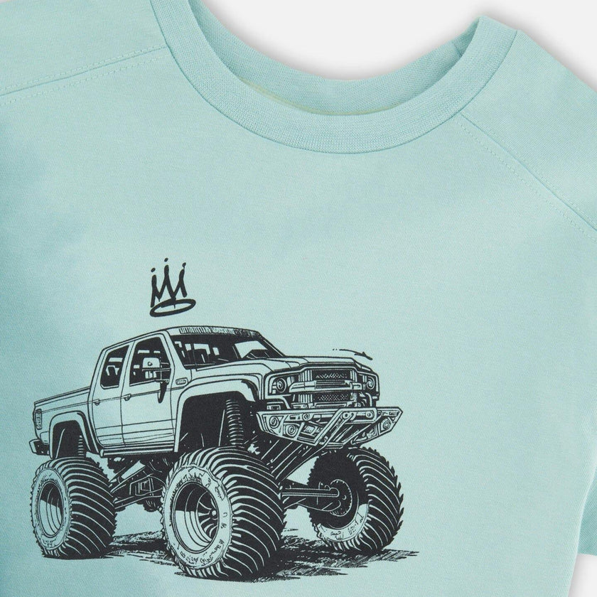 Organic Cotton Jersey T-Shirt With Print Turquoise