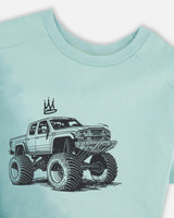 Organic Cotton Jersey T-Shirt With Print Turquoise