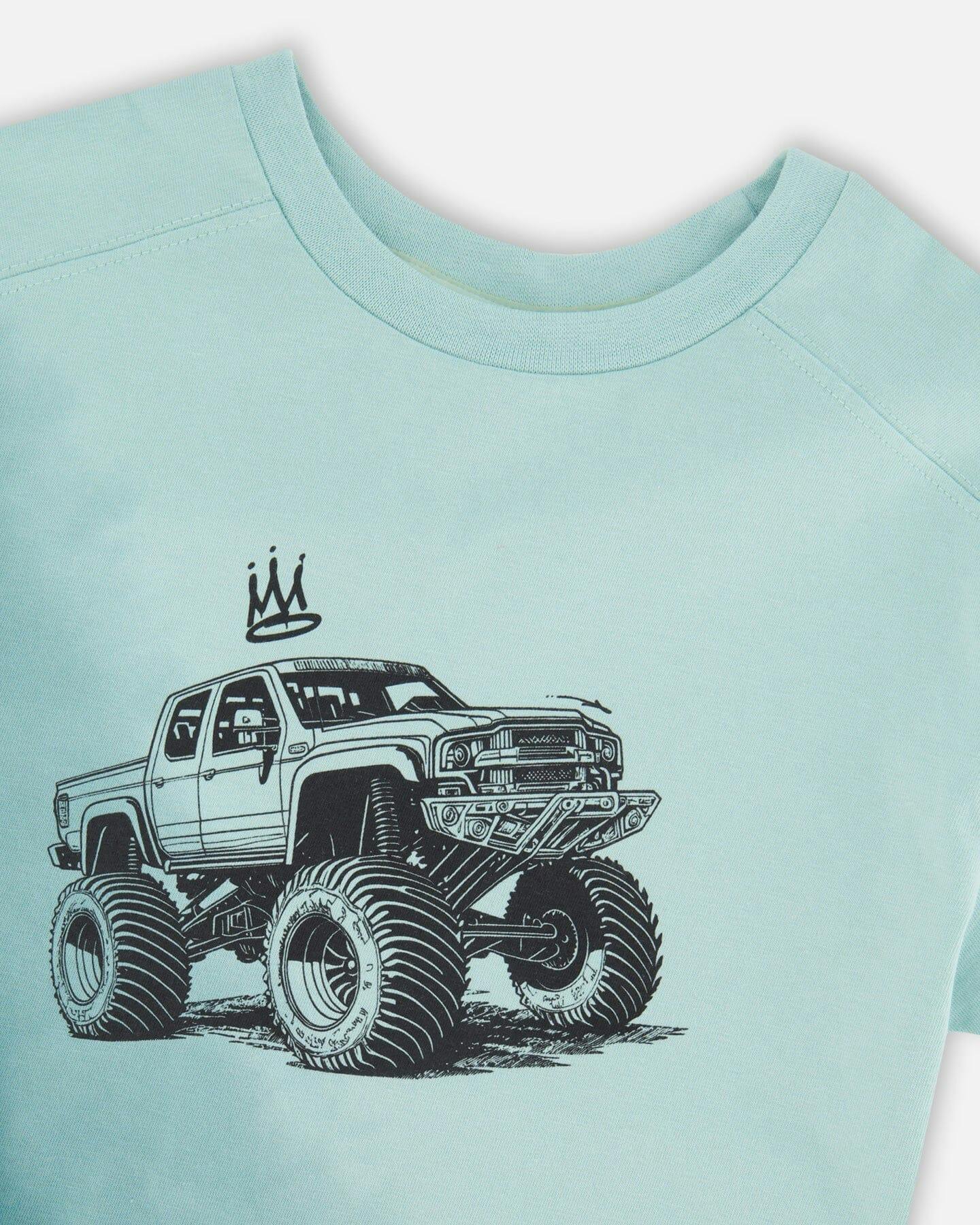 Organic Cotton Jersey T-Shirt With Print Turquoise