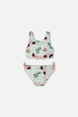 Two-Piece Swimsuit Blue Flamingo And Cactus Print
