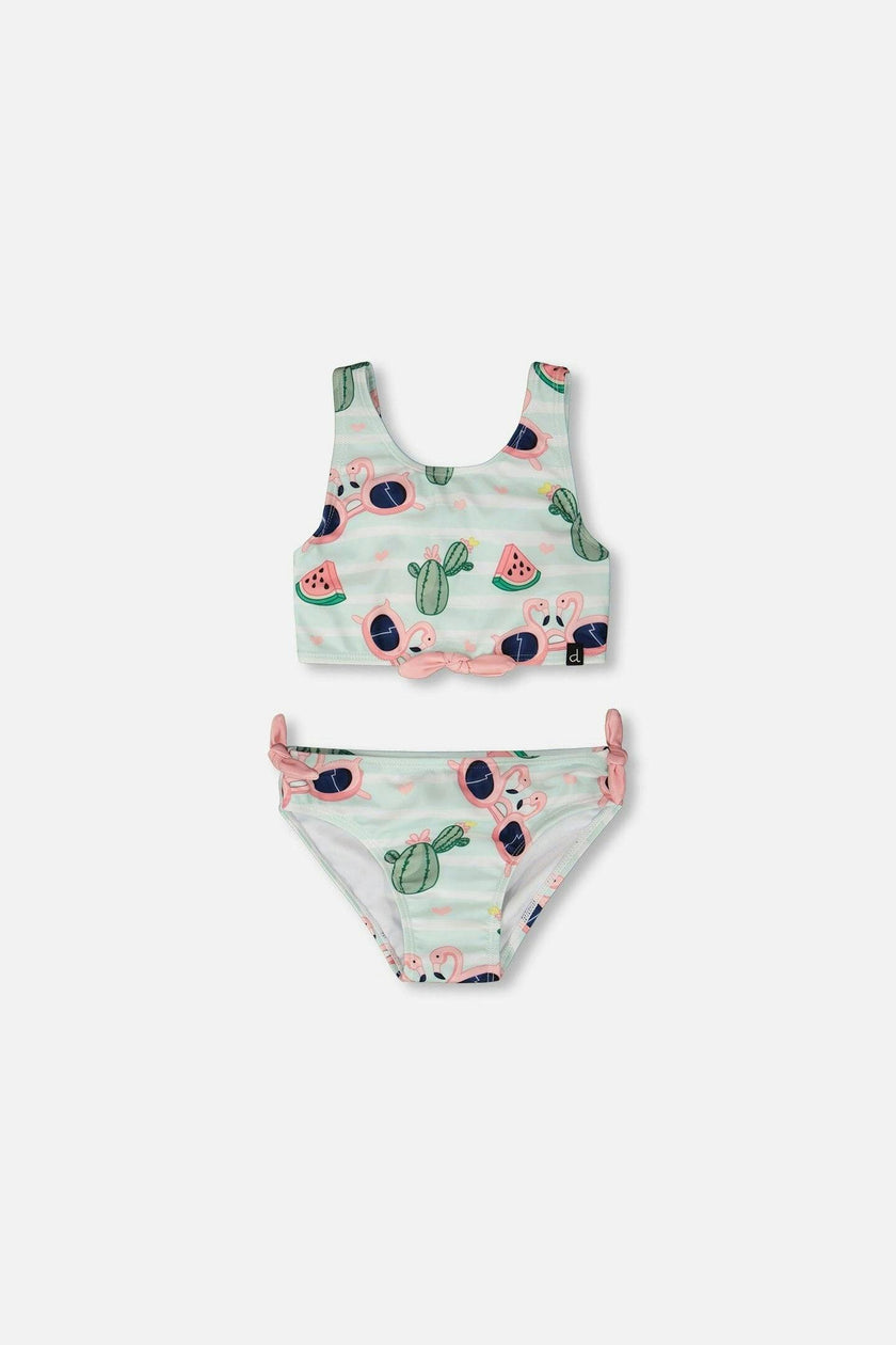 Two-Piece Swimsuit Blue Flamingo And Cactus Print