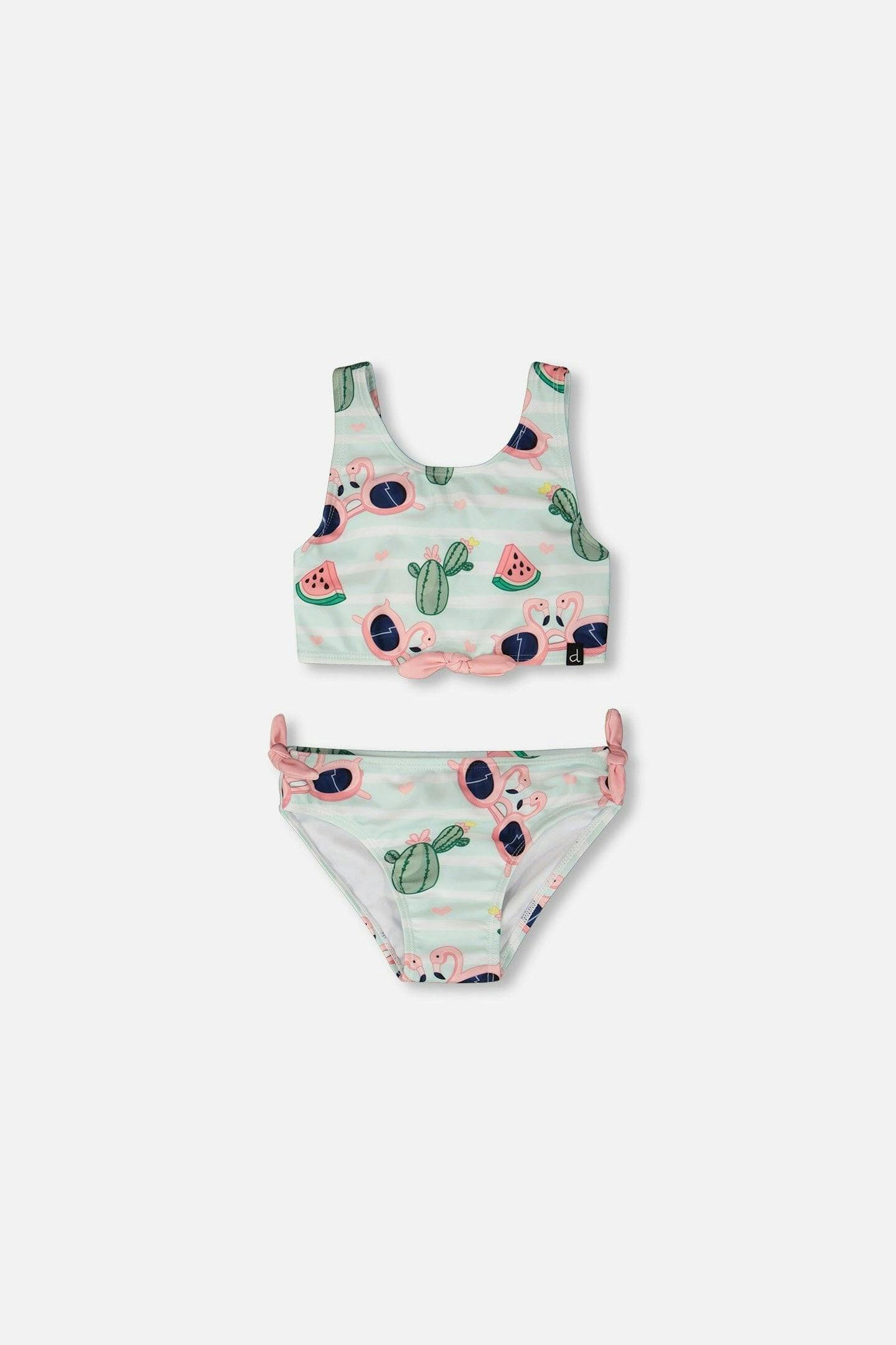 Two-Piece Swimsuit Blue Flamingo And Cactus Print