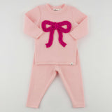 Hot Pink Ruffle Bow Baby Rib 2pc Set
