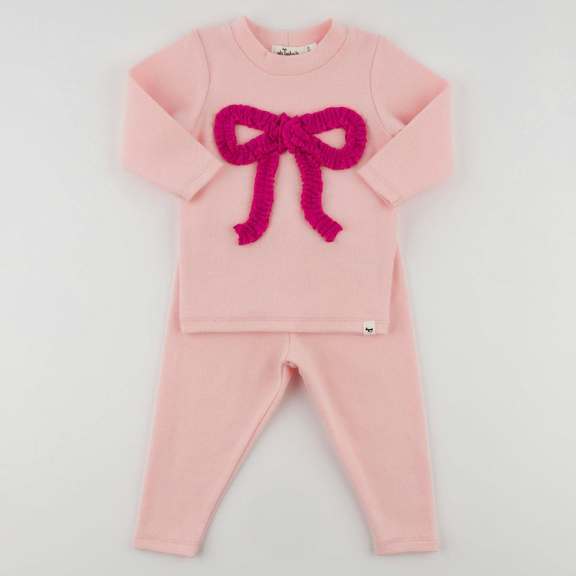 Hot Pink Ruffle Bow Baby Rib 2pc Set