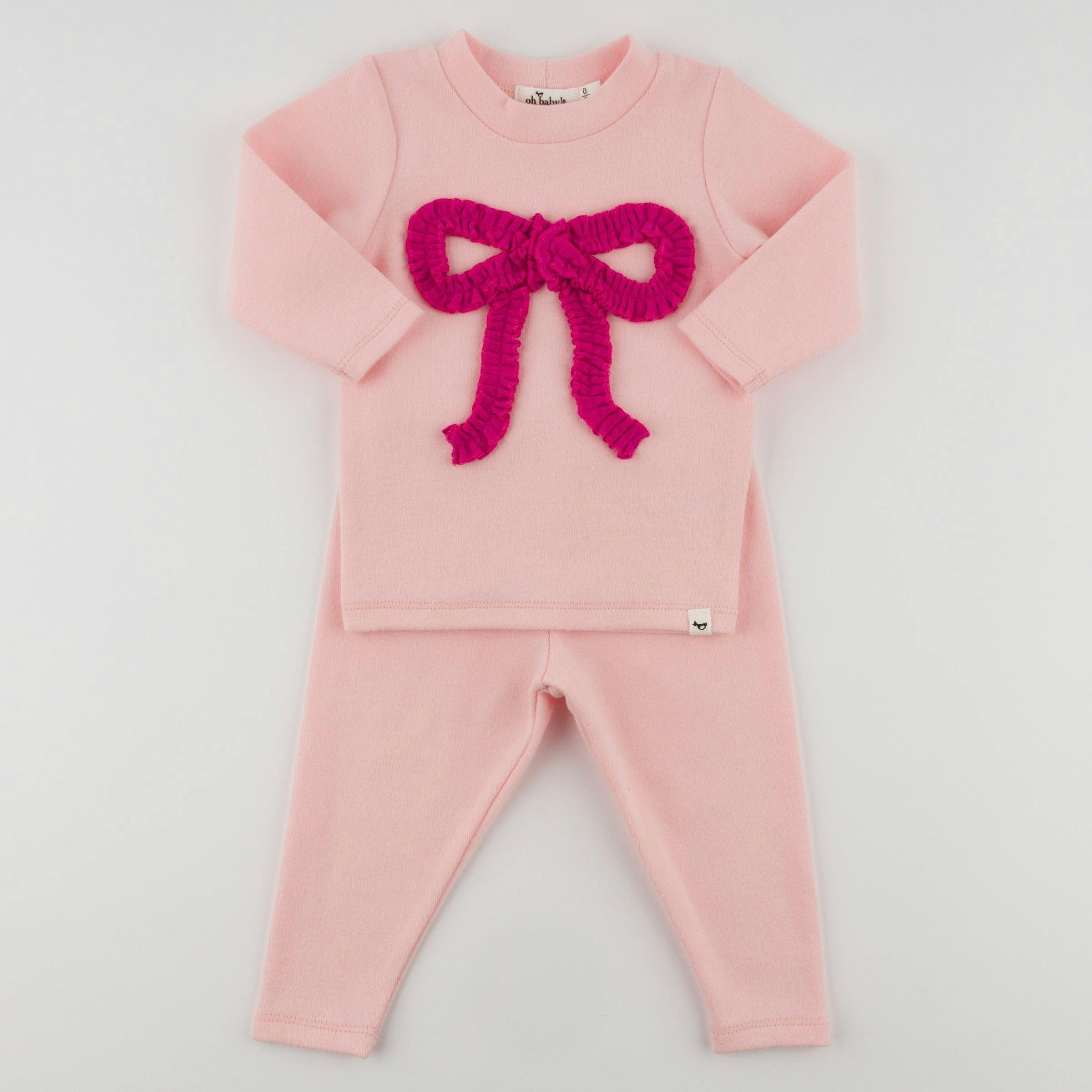 Hot Pink Ruffle Bow Baby Rib 2pc Set