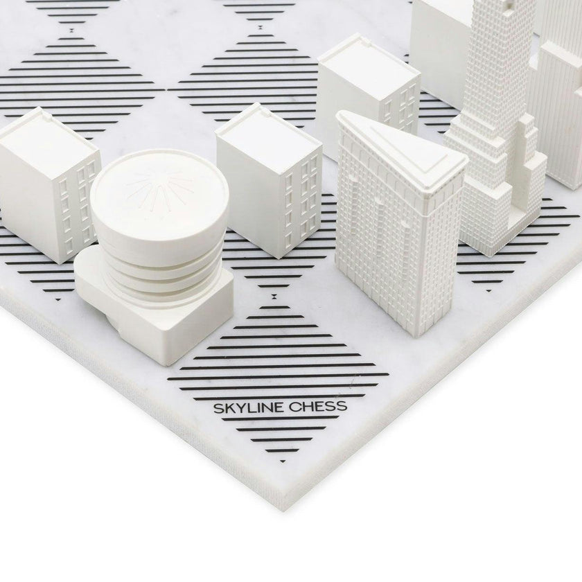 Chess Set Acrylic NEW YORK with Marble Hatch Board