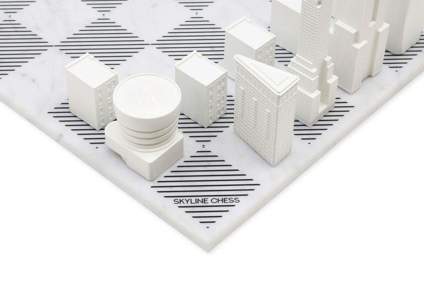 Chess Set Acrylic NEW YORK with Marble Hatch Board