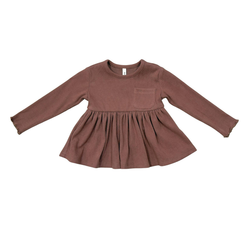 Girls Ribbed Peplum Shirt in Maroon