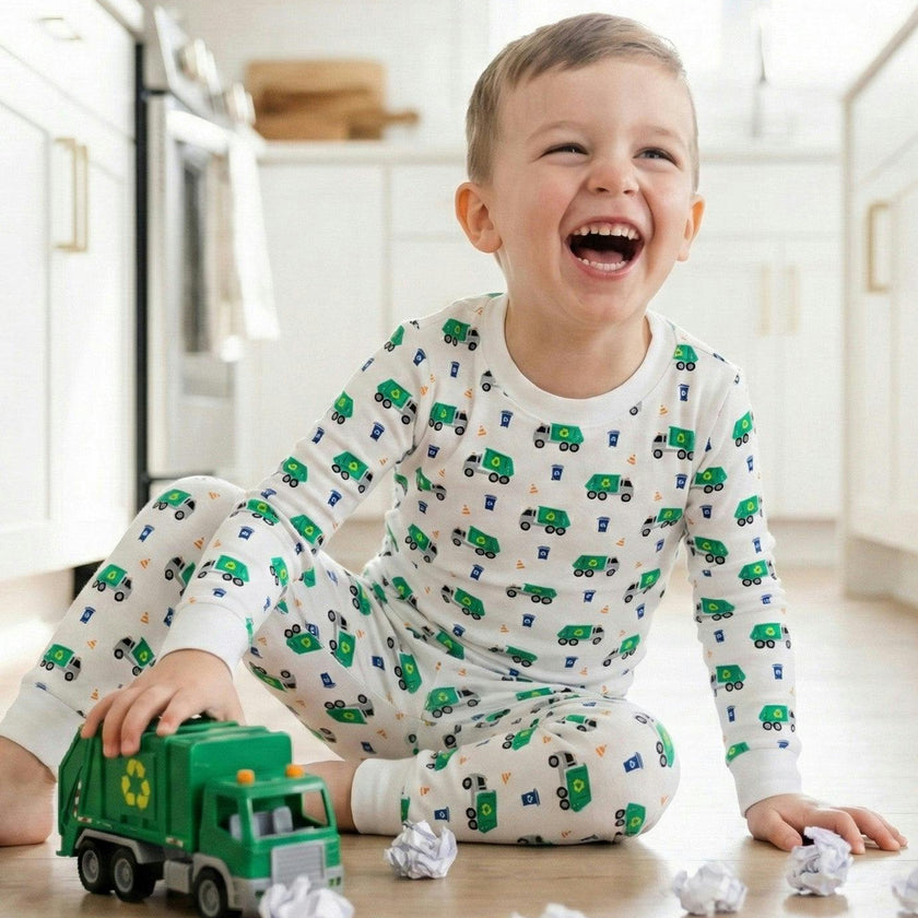The Organic Long Sleeve Pajama Set [Recycling Trucks]