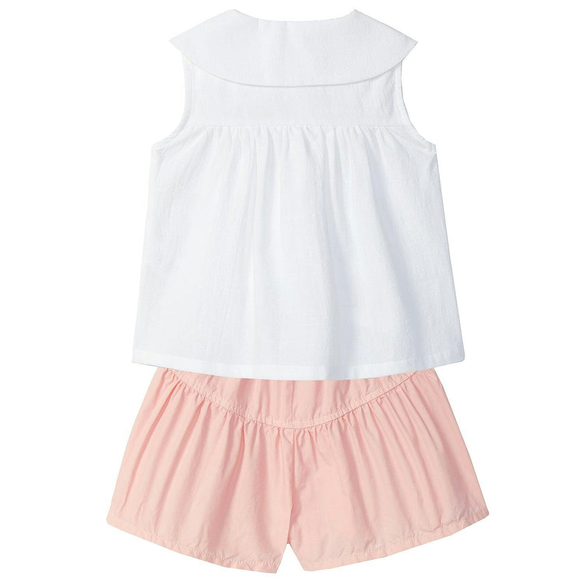 LARANJINHA Embroidered Blouse Shorts Set - Pink & White