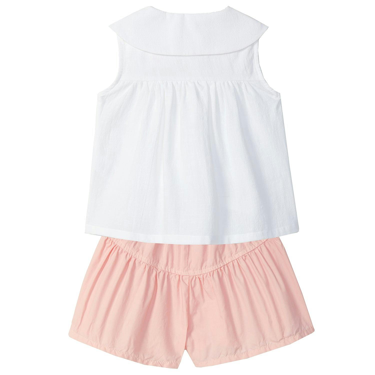 LARANJINHA Embroidered Blouse Shorts Set - Pink & White