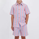 Boys Orange Striped Airy Oxford Set | Orange Stripe