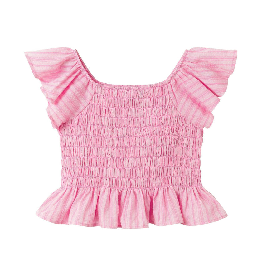Tween Girl Smocked Top & Skirt Set | Pink Stripe