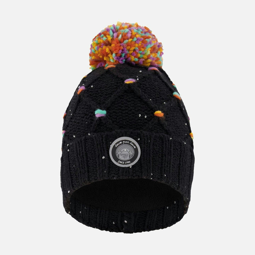 Lined Knit Pompom Hat with Little Sequins