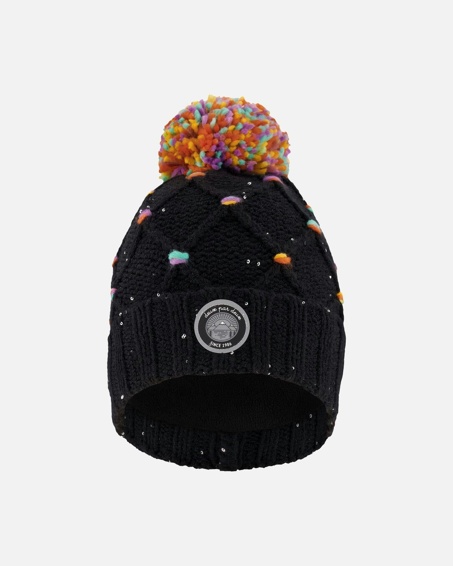 Lined Knit Pompom Hat with Little Sequins