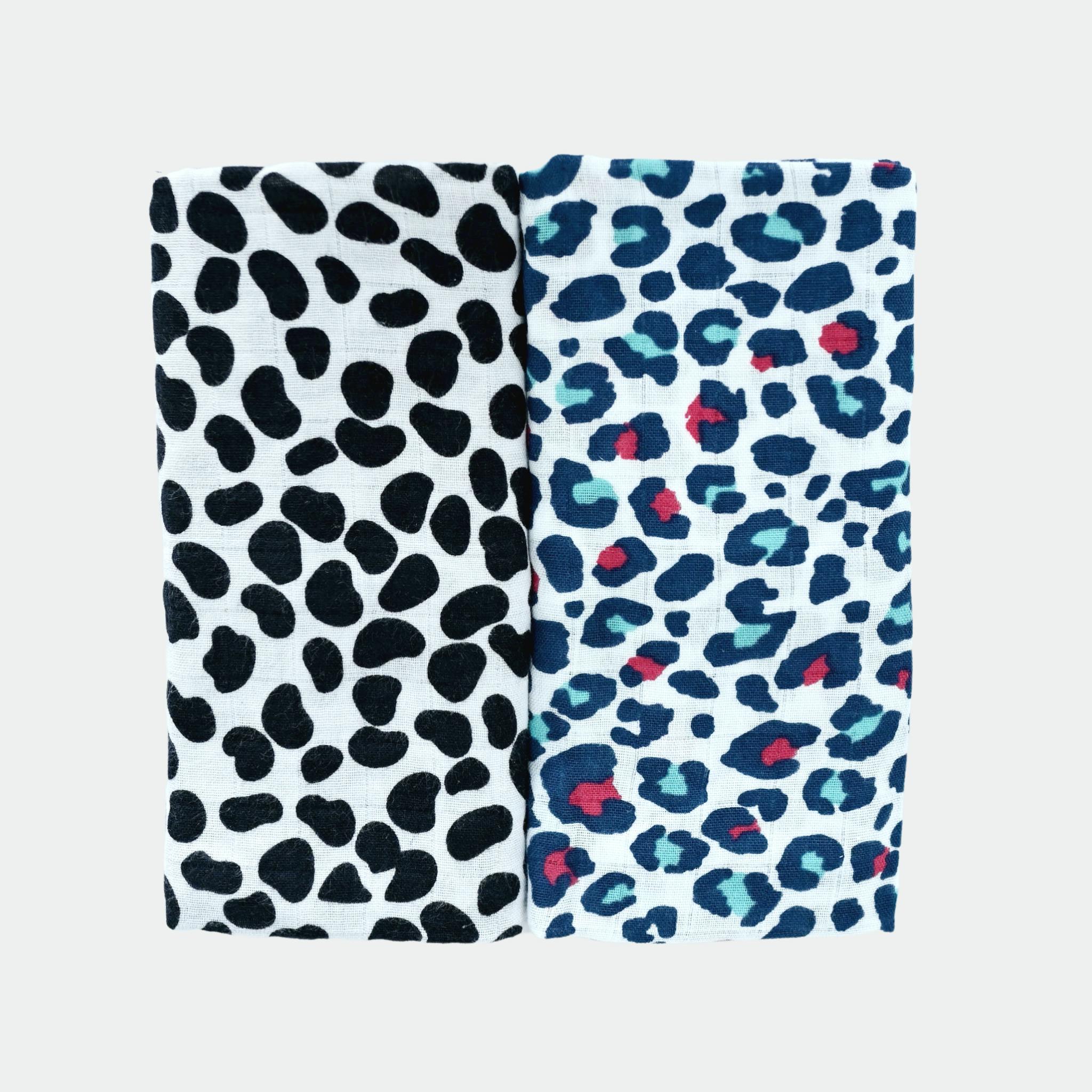 ANIMAL PRINT 2-PACK MUSLIN SQUARES - for 0 to 4 months & 5+ month old babies
