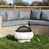 21" Outdoor Round Stone Wood Burning Fire Pit with Faux Concrete Base