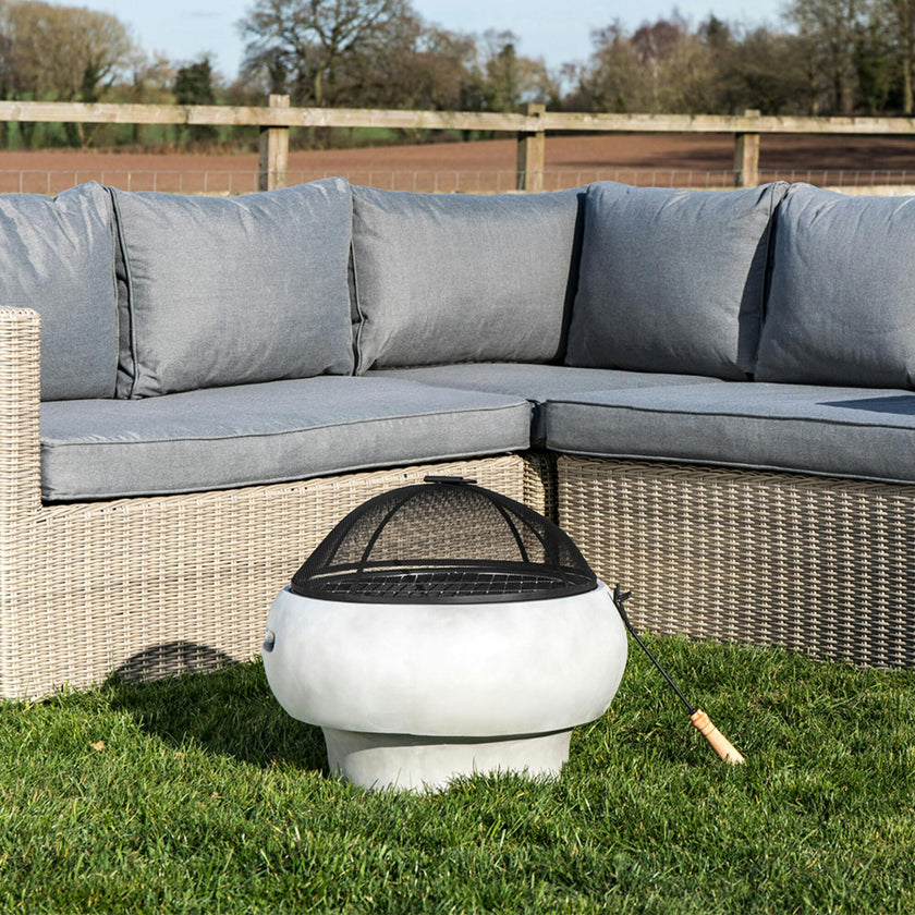 21" Outdoor Round Stone Wood Burning Fire Pit with Faux Concrete Base