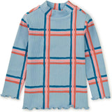 Plaid Print Ribbed Long Sleeve Mock Neck Top, Multi