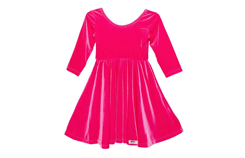 Twirly Dress in Hot Pink Stretch Velvet